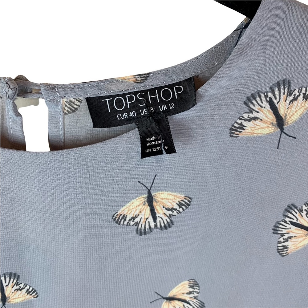 Topshop Moth Print Tie Sleeve Skater Dress Size 8 - Picture 6 of 15
